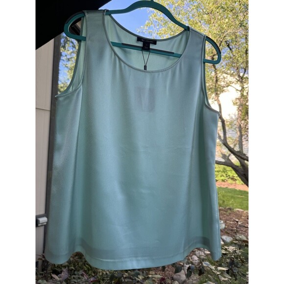 NWT St. John Sleeveless Blouse Satin Women’s Size Large Turquoise Blue Green - Picture 8 of 9